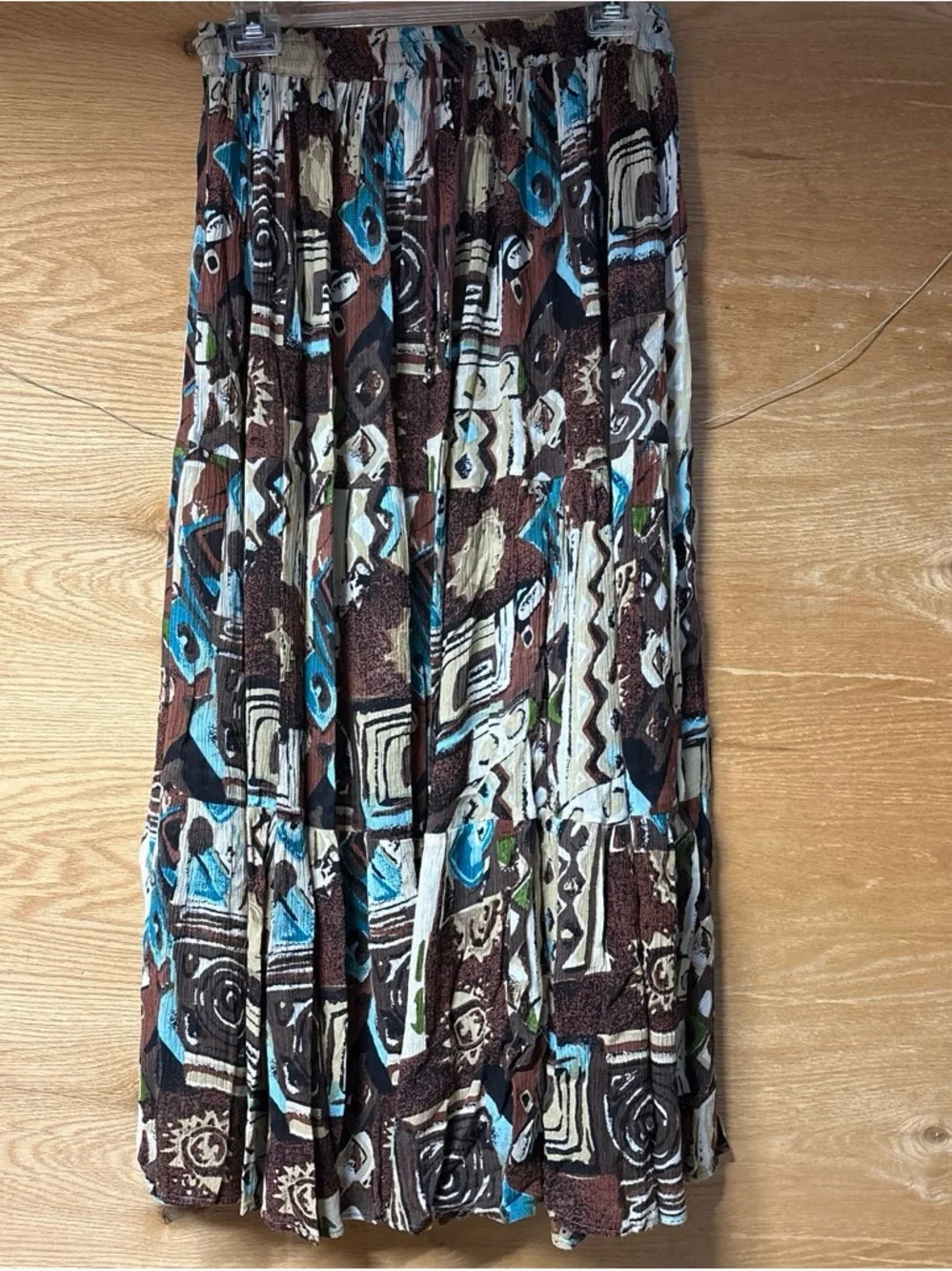 Worthington Vintage Bohemian Printed Tiered Maxi Skirt - Brown & Teal